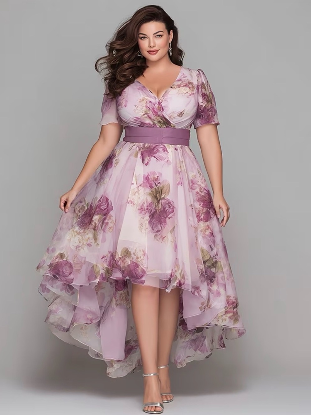 Plus-Size Lavender Floral High-Low Dress NWT